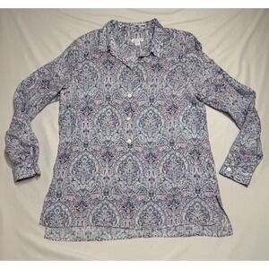 J.Jill Love Linen Essential Shirt Blue Paisley Pastel Button-Up Womens S Petite